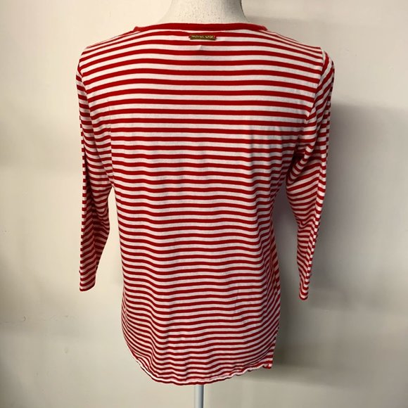 Michael Kors Red White Nautical Stripe Lace Up Top - Picture 6 of 8